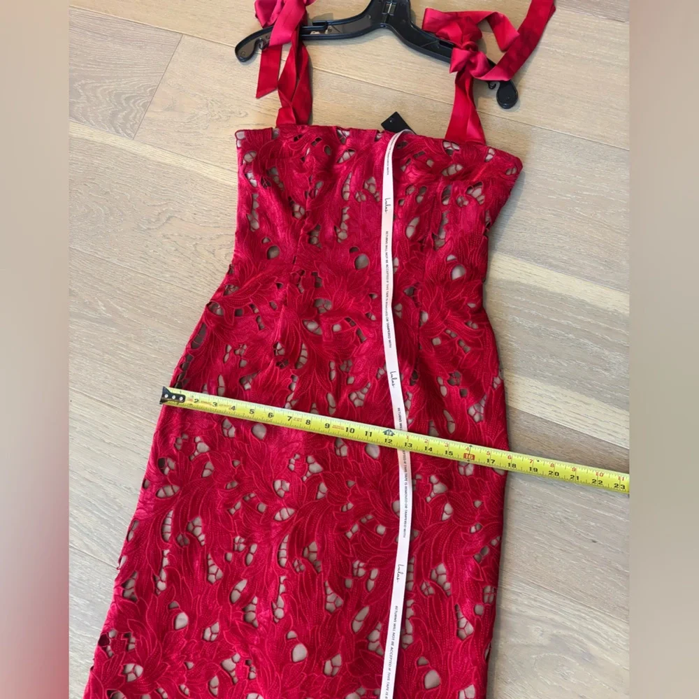 Lulus Ramsey Red Embroidered Tie Strap Maxi Dress Evening Gown Medium NWT NEW - Picture 11 of 12